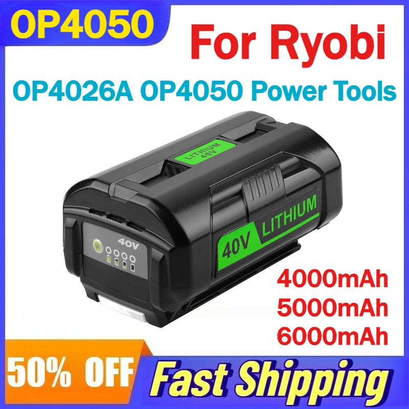 

40V 4000/5000/6000mAh OP4050 Rechargeable Lithium Battery Replace for Ryobi OP4026A OP4050 Power Tools Batteries