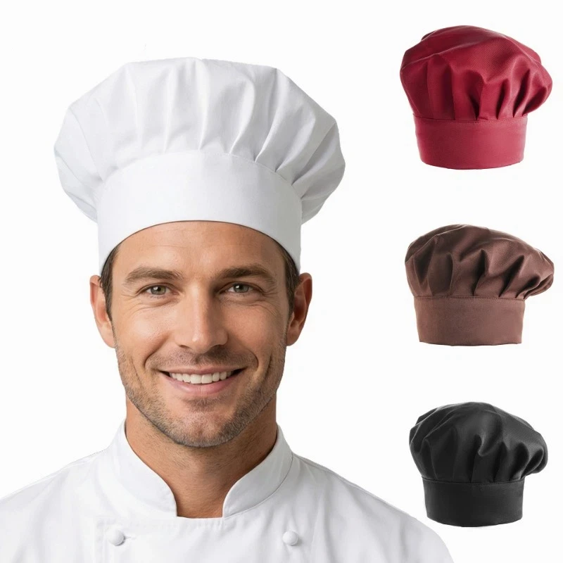 1pcs Adult Chef Hat Pack Solid Adjustable Elastic Baker Cap for Kitchen Cooking Suitable for Catering Schools Colleges Restauran