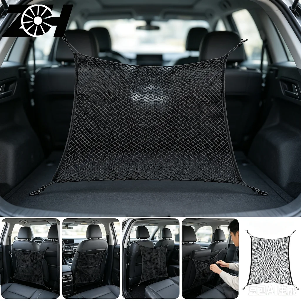 Car Trunk Rear Cargo Organizer Storage Elastic Holder Mesh Net 4 Hooks