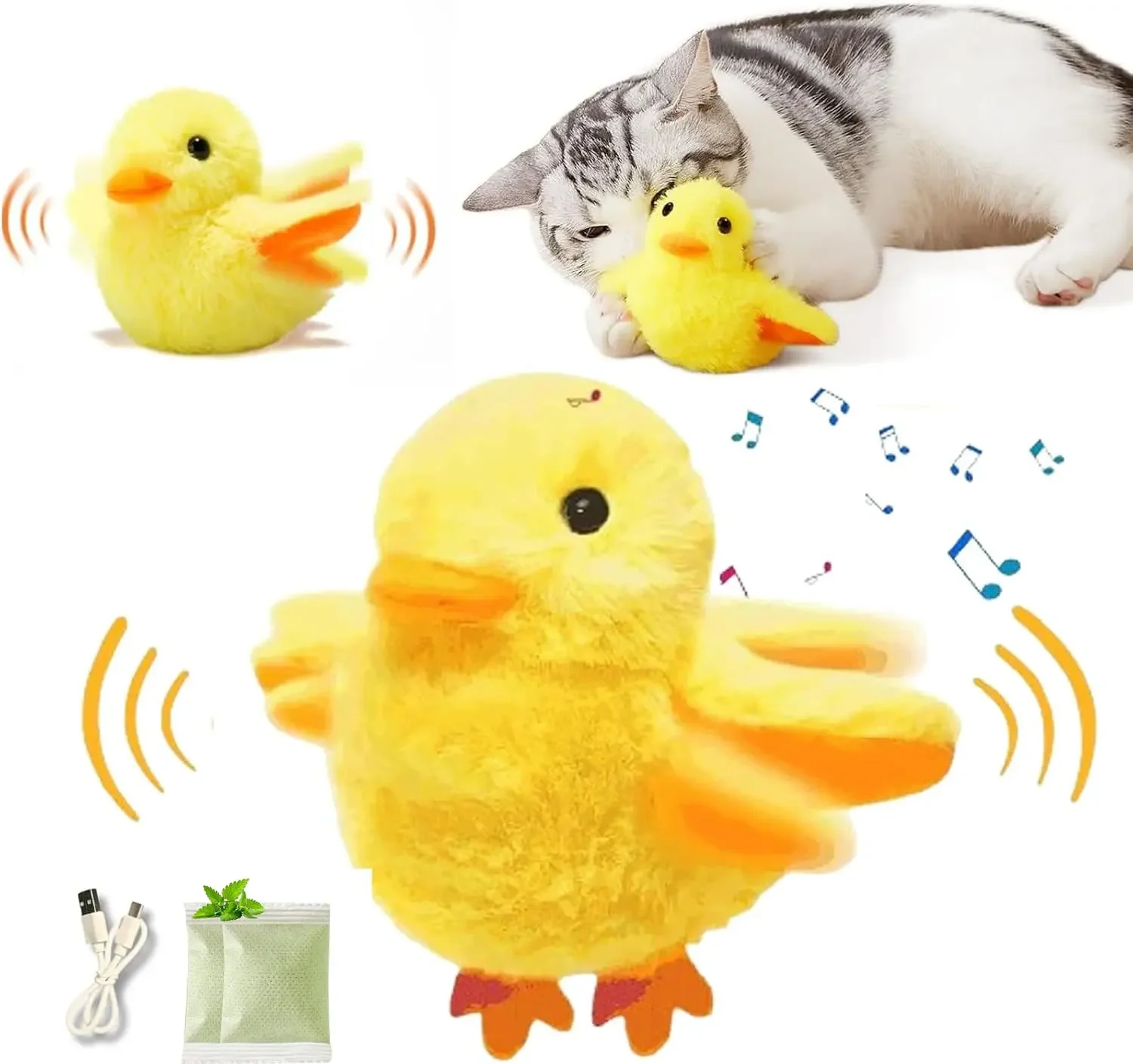 Interactive Flapping Cat Toys With Catnip Touch Activated Beating Wings Duck Toy Rechargeable Lifelike Sound Kitten Toy