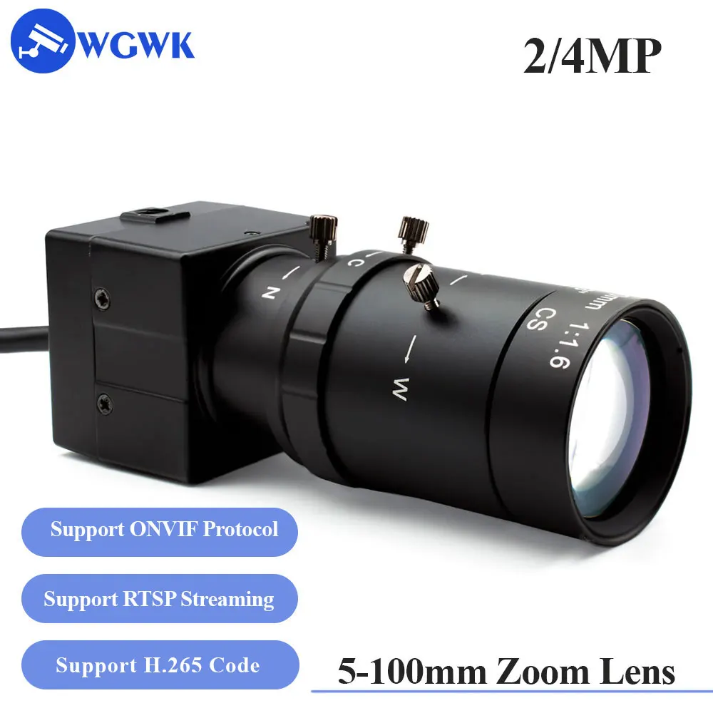 

WGWK Mini Camera Security Protection CCTV POE H.265 With 5-100mm Manual CS Lens P2P IP Camera POE48V Onvif Industrial Camera