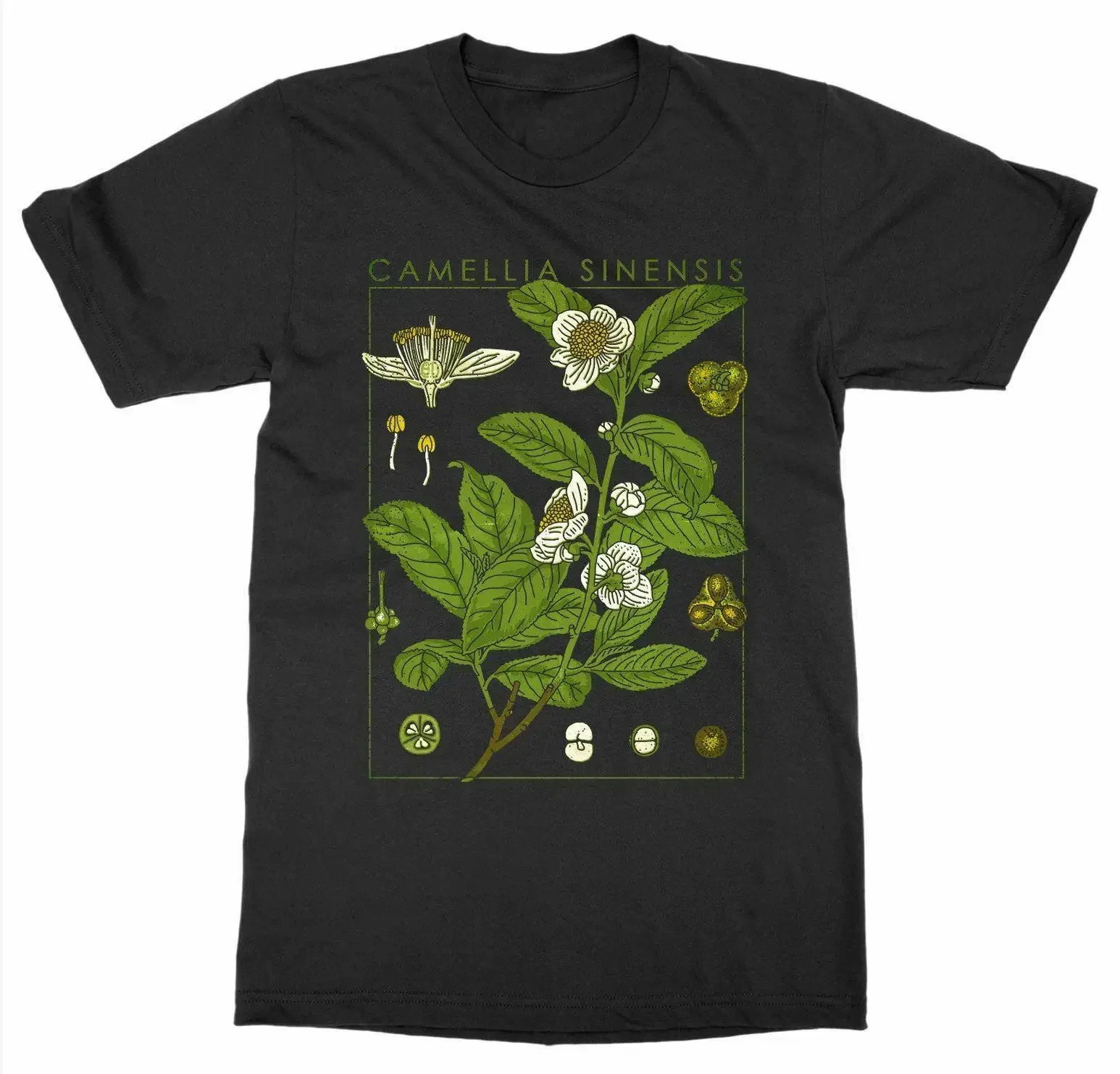 Botanical Garden Plant Camellia Sinensis Grow Flower Fruit Printed  T-Shirt 100% Cotton O-Neck Short Sleeve Casual Mens T-shirt