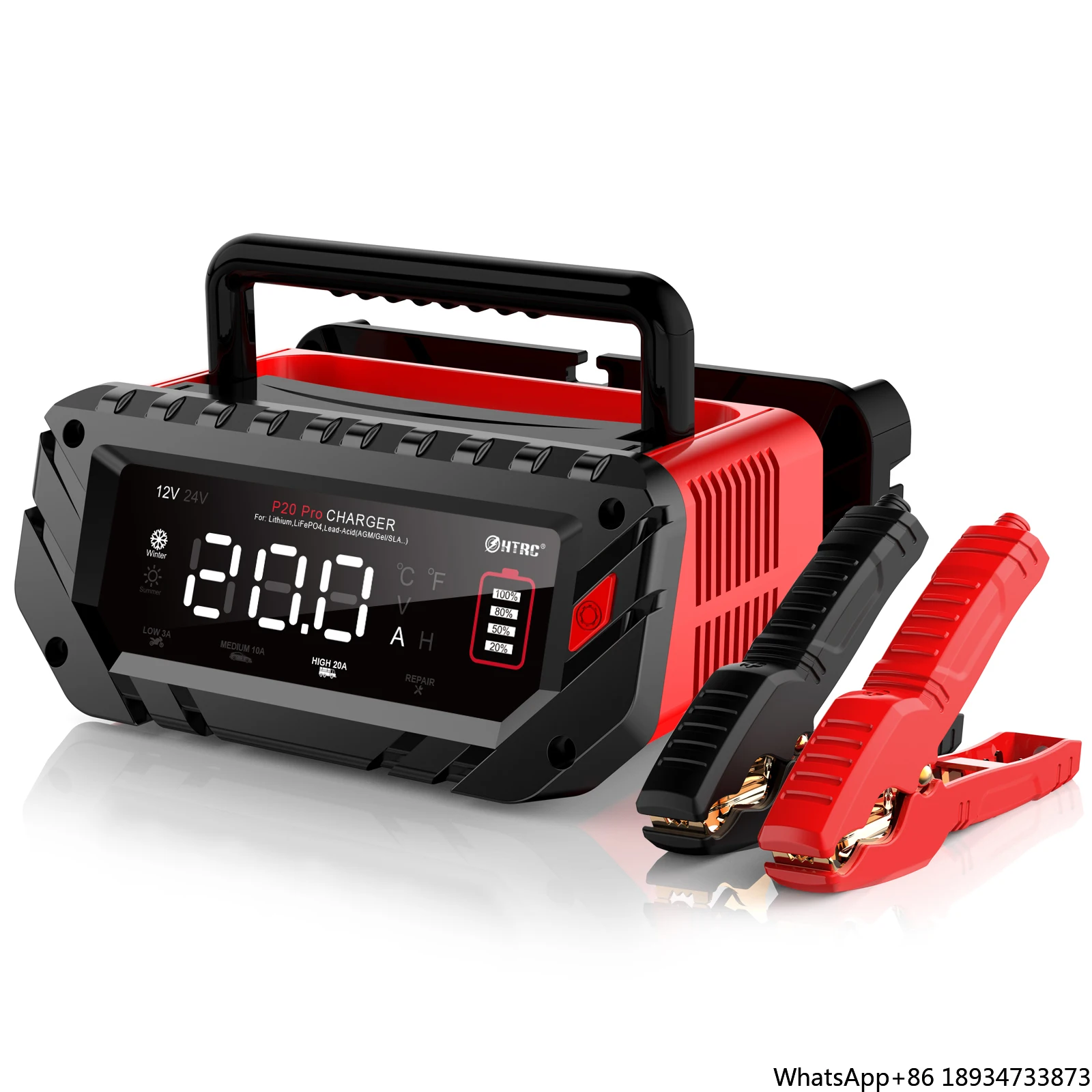 Htrc20 Amp Battery Charger, 12V/24V Fully-Automatic Smart Car Battery Charger  Lithium Lifepo4 Float Charger Repair