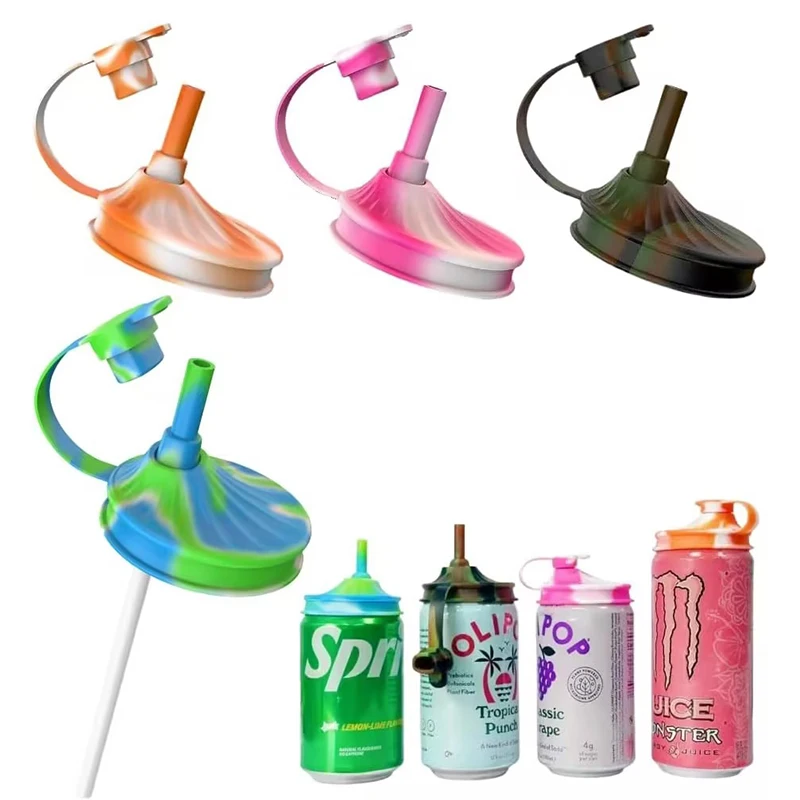 

Portable Soda Can Lid Silicone Straw Soda Can Lid with Straws Reusable Suitable for Canned Beverages Beer Juice Soda