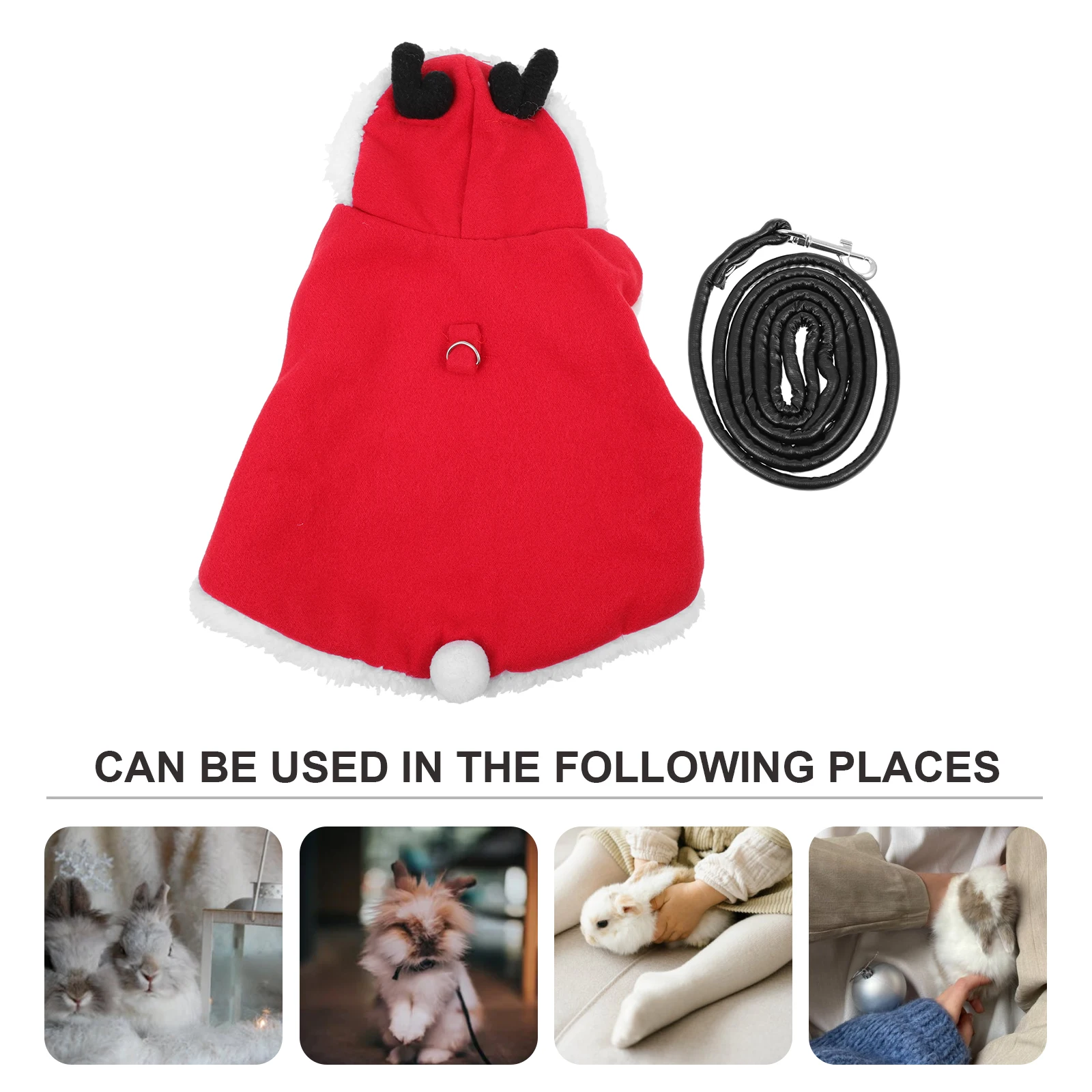 

Pet Rabbit Clothing with Traction Rope Christmas Rabbit Outfit Bunny Harness for Indoor Outdoor Use Exquisite Sewing Sturdy