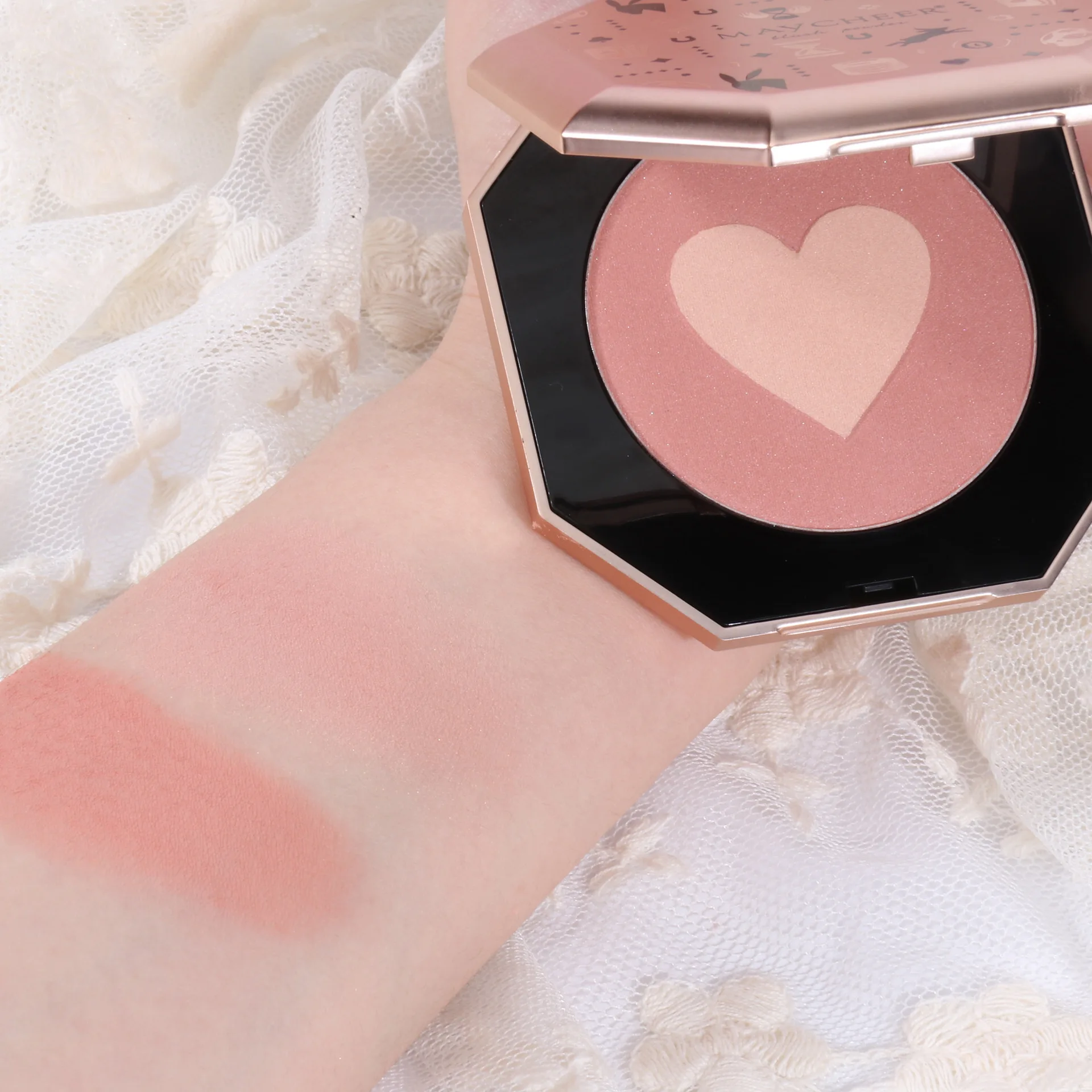 Two Color Love Shape Blush Silky Smooth Naturally Matte Brighten Skin Color Nude Cheek Long-lasting Face Makeup