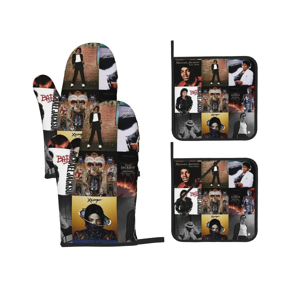Michael Jackson Oven Mitts and Pot Holder Sets of 4 for Baking Kitchen Cooking BBQ Resistant Non-Slip Gloves