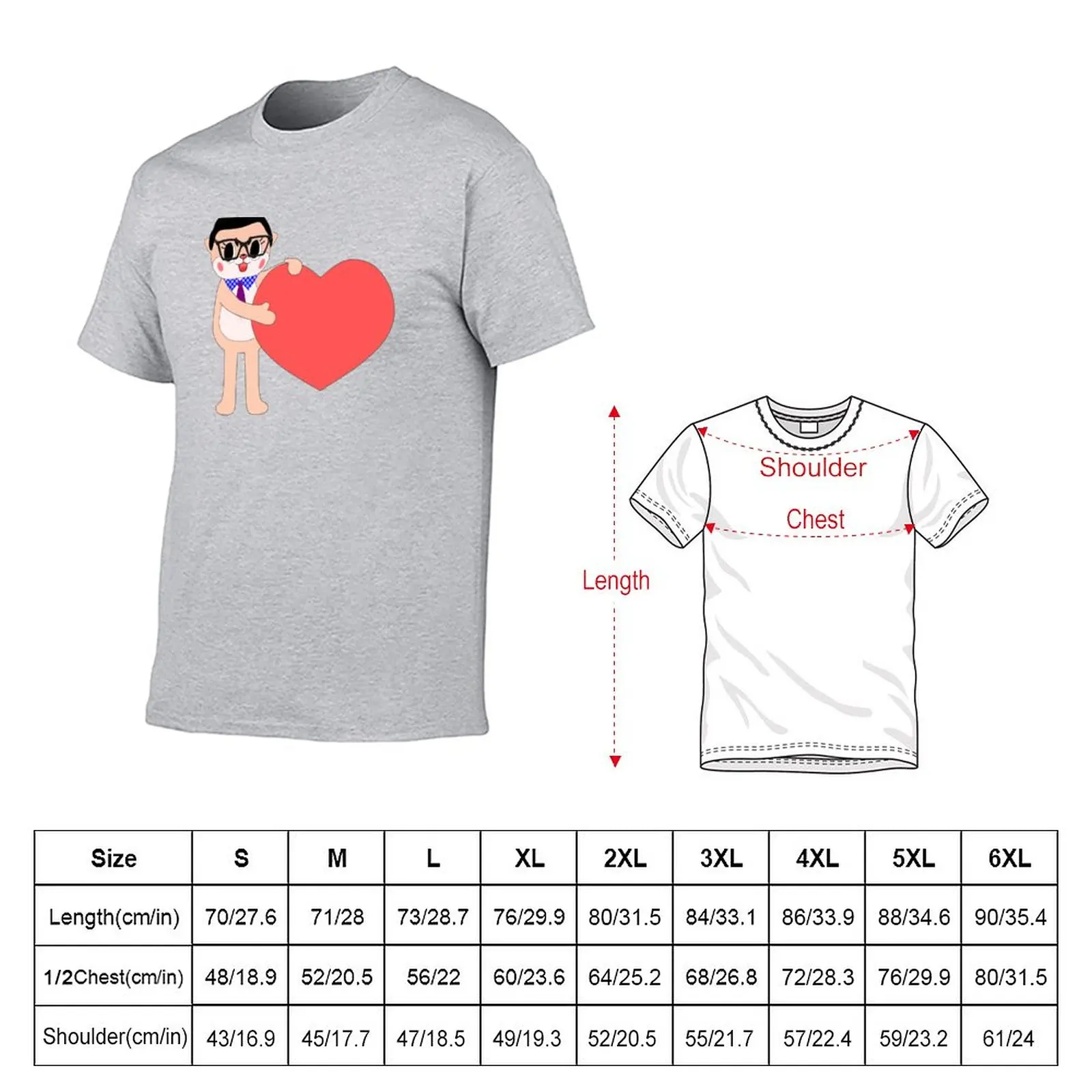 New Chiijohn Heart T-Shirt animal print shirt for boys Oversized t-shirt mens workout shirts