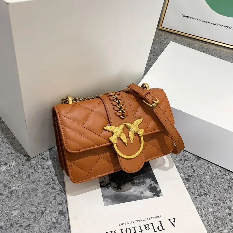 

2025 Trendy Women's Korean - Style Premium Leather Square Bag Chain Crossbody Embroidered All - Match Bag