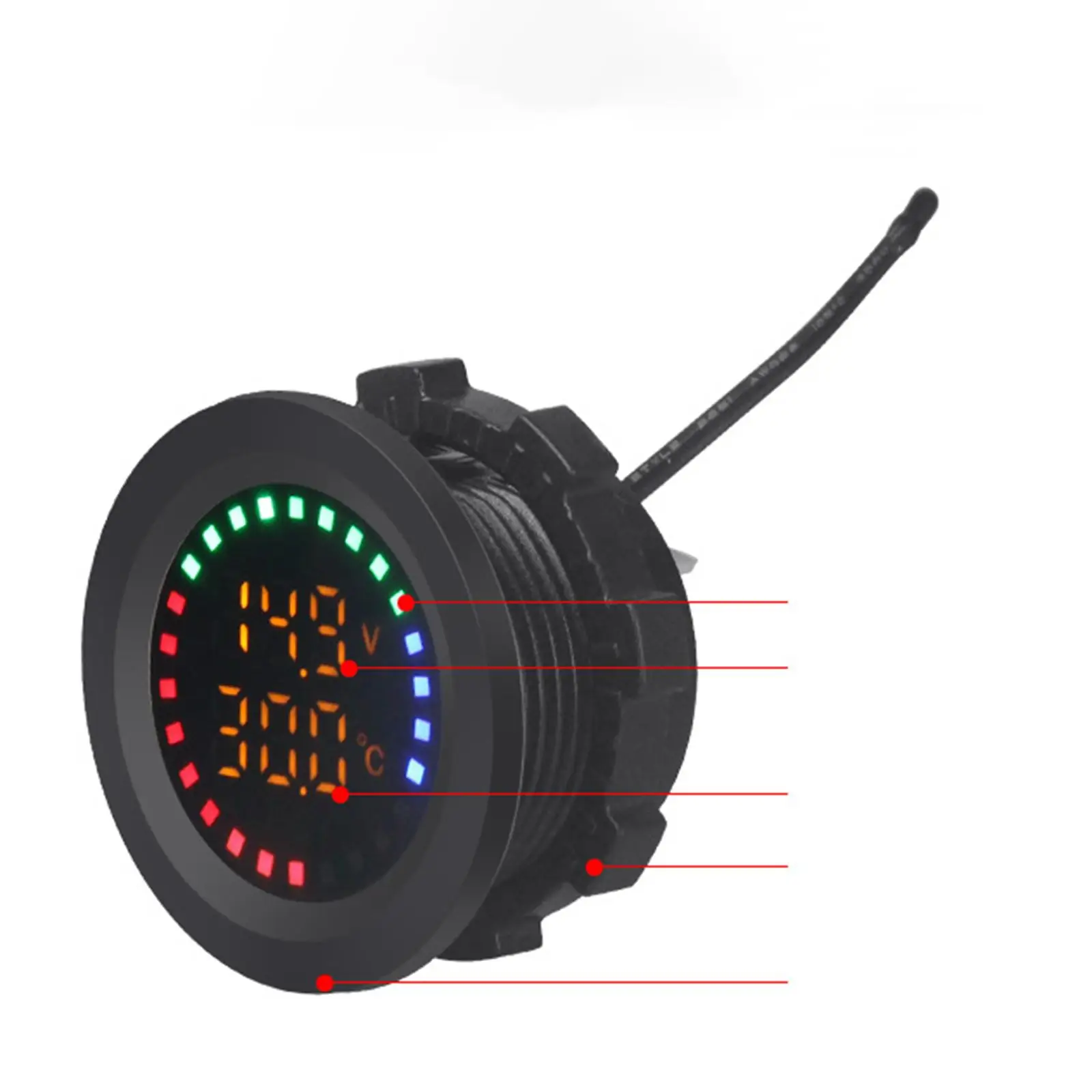 Car Temperature Gauge Voltmeter 12V-24V Round Panel Professional Automobile Accessory Multipurpose Convenient Dual Display