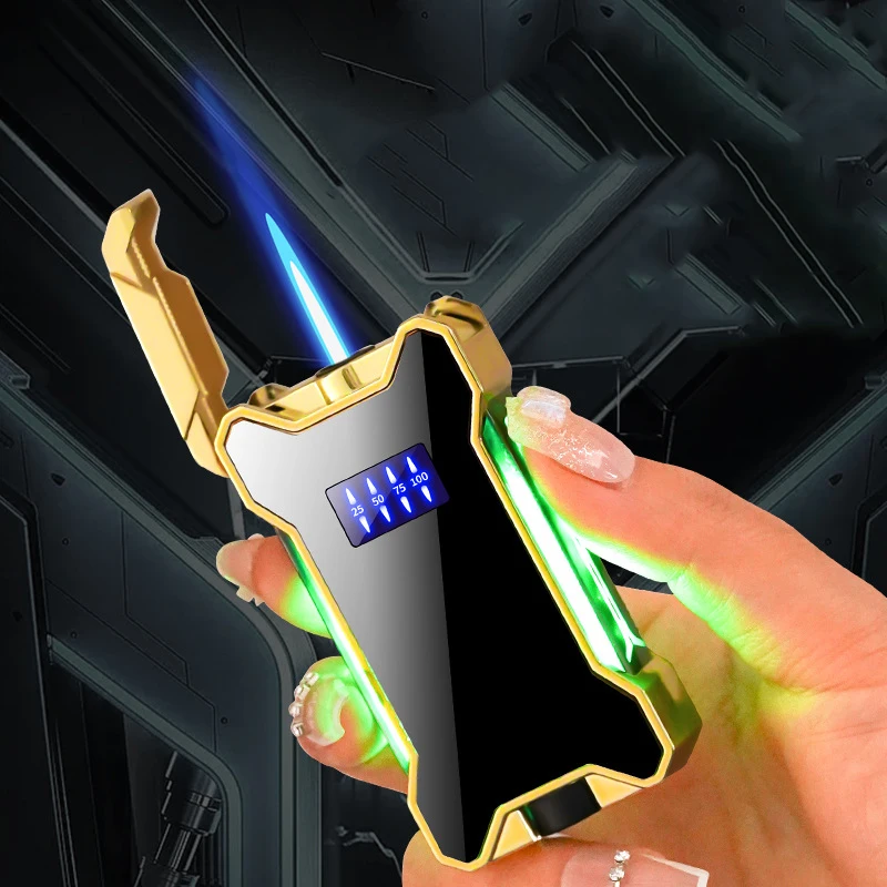 New Mecha Cool LED Colorful Light Type-c Charging USB Electric Lighter Metal Outdoor Windproof Portable Lighter Cigar Men\'s Gift