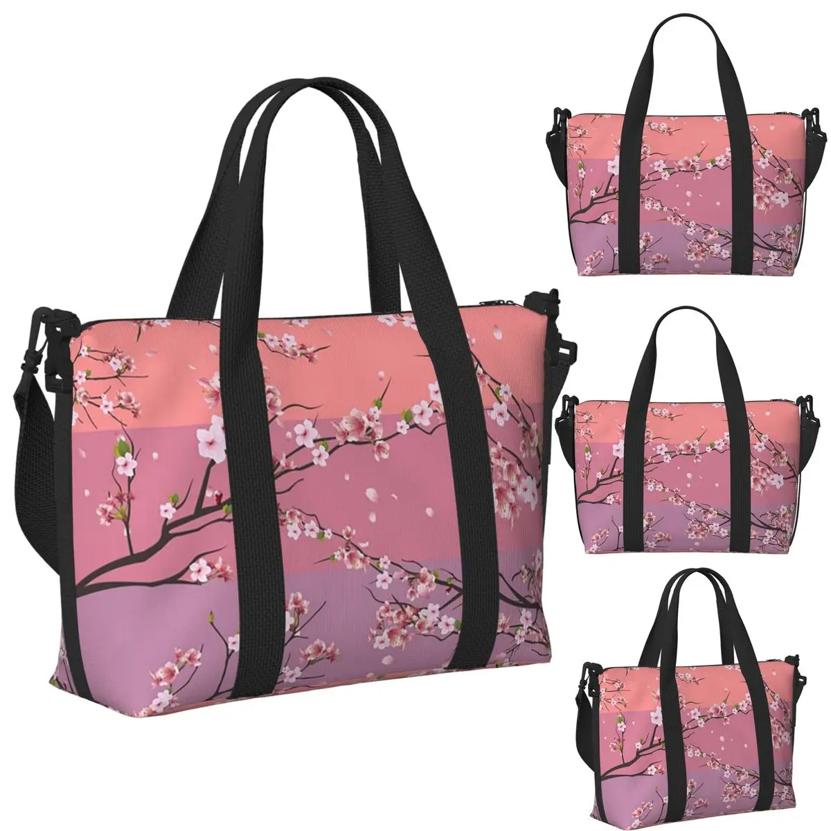 

Japan Sakura Cherry Blossoms Beach Travel Bag Large Capacity Tote Bags for Gym Sport Women Shopping Duffle Shoulder Bag