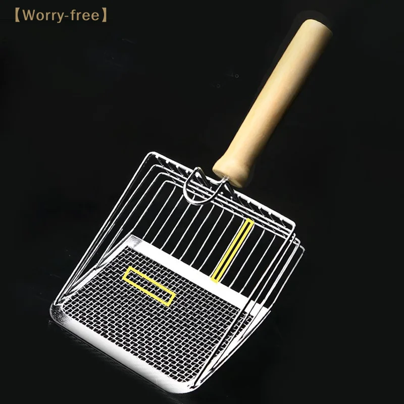 Cat Litter Shovel Stainless Steel Wooden Handle Not Easy To Rust Washable Kitten Litter Scoop Cats Toilet Cleaning Shovel Tool