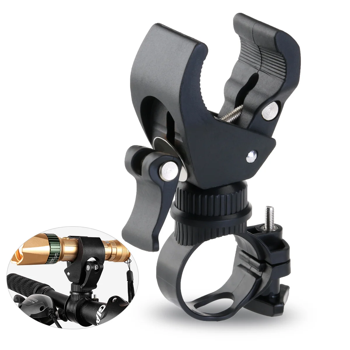 مقود الدراجة 360 درجة قابل للدوران LED مصباح يدوي الشعلة جبل حامل قبضة قوس لمعظم المصابيح الكاشفة باللون الأسود #1