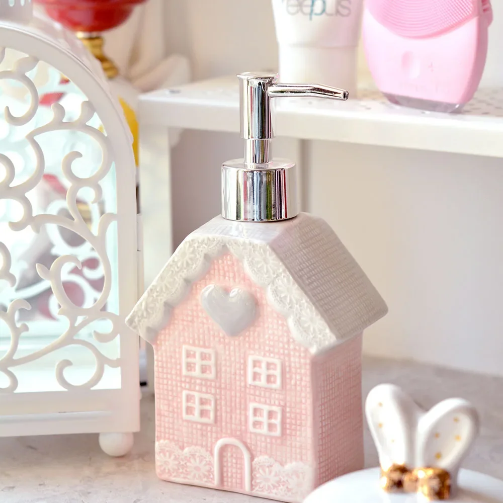 Creative House Design Ceramics Bottle Shower Gel Shampoo Liquid Soap Press Bottle Home Bathroom Accessories Storage Bottle 350ml