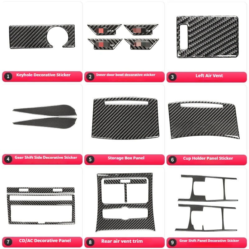 

For Audi A6L 05-11 Carbon Fiber Decal for Interior Door Bowl Cup Holder Gear AC Panel Sticker
