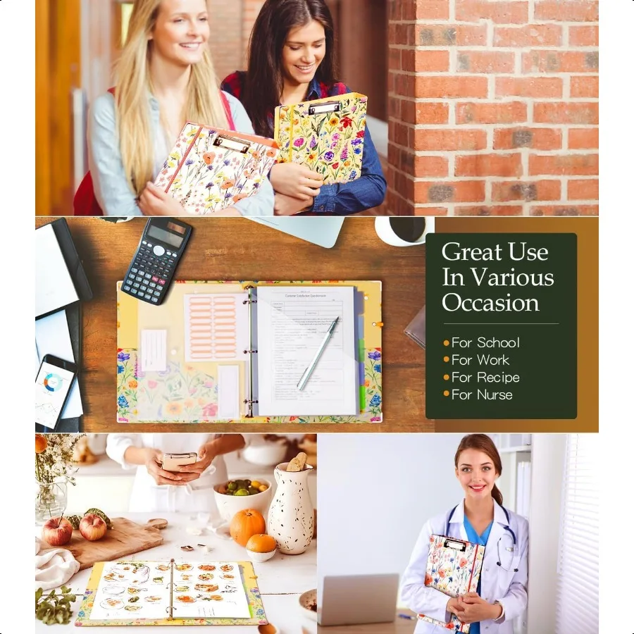 3 حلقات 1 بوصة منظم ثلاثة مجلدات حلقية مع حافظة 5 علامات جيوب فواصل مجلد بلاستيكي 18 مقسم ملصقات قلم L