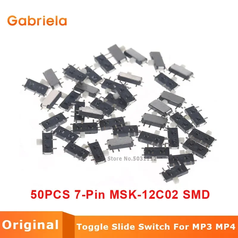 50 Pçs/lote Mini 7 Pinos On/Off 1P2T SPDT MSK-12C02 SMD Toggle Slide Switch Para MP3 MP4 DC 12V 0.1A Slide Switch Set