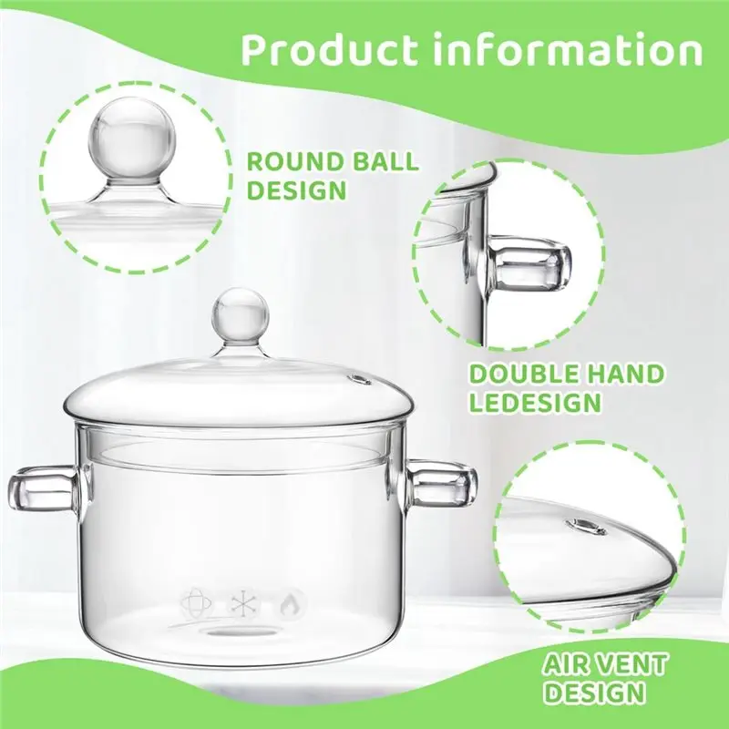 ABLJ Glass For Cooking Pot With Lid, 1.9L/67Oz, Heat-Resistant Simmer Pot For Cooking On Stove