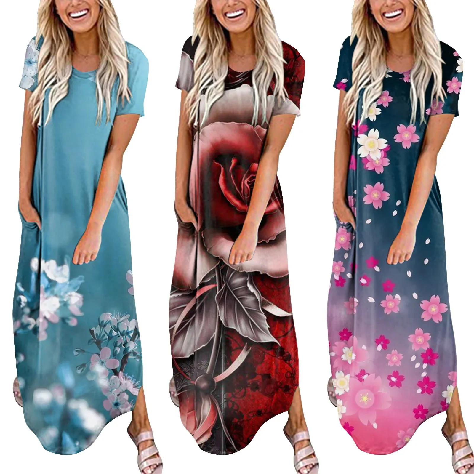 

Summer Sunflower Print Pencil Dress Ladies Sexy Side Slit Beach Long Shirt Dress Casual Loose Oversized Sundress Women Vestidos