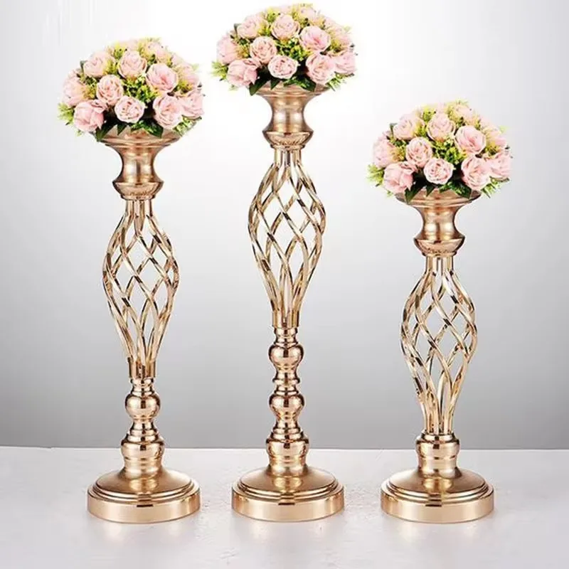 

Gold/ Silver Flowers Vases Candle Holders Road Lead Table Centerpiece Metal Stand Candlestick For Wedding Party Decor