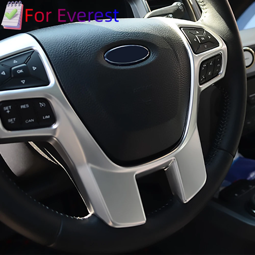 For Ford Ranger Everest Endeavor 2015+ ABS Carbon Fiber Steering Wheel Cover Sticker Trim Frame Decorator Accessories