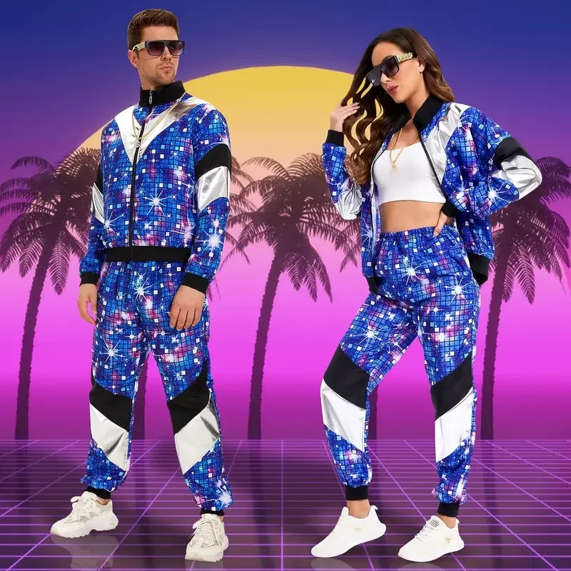 أزياء نسائية للرجال 80s 90s بدلة اكسسوارات الحفلات ديسكو سترة بنطلون الزي المرأة الرجال زي رياضي ل Carni @ 0Z *