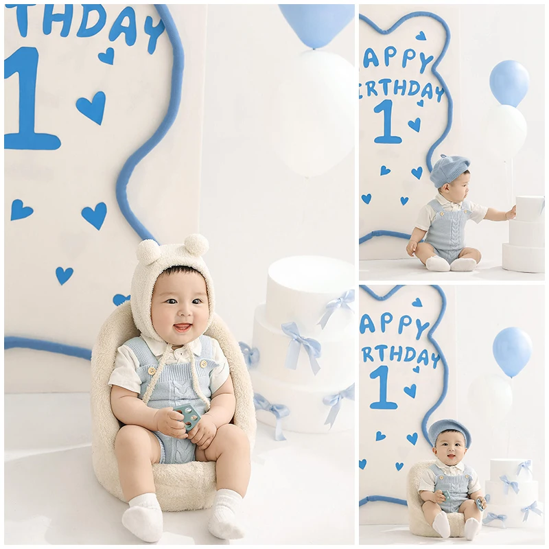 Childrens Photography Clothing Blue Birthday Boy Theme bebe disfraz recién nacido disfraces bebe niña 신생아 아기 코스프레