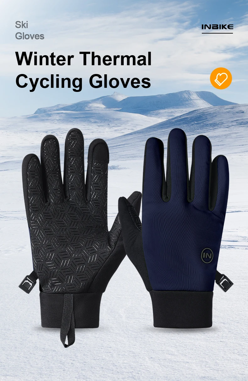 INBIKE Winddichte Fleece-Herren-Fahrradhandschuhe, warm, Vollfinger-Touchscreen, stoßdämpfend, rutschfest, lange Finger, Rennrad – Detail 1