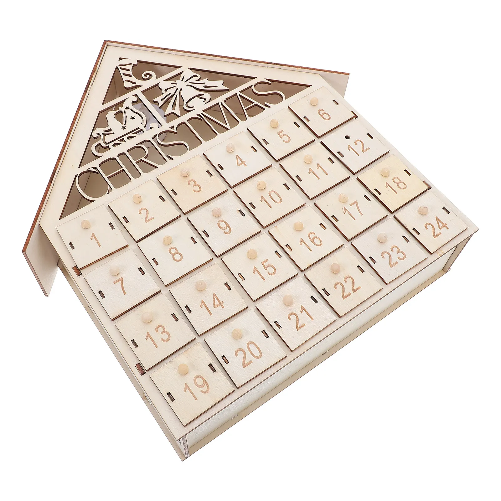 

Деревянный адвент-календарь-домик на 24 дня с LED-подсветкой, многоразовый, заполняемый, светящийся, для Рождества