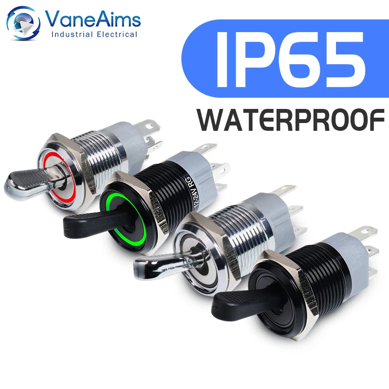 16MM Metalowy przełącznik dwupozycyjny Wodoodporny LED Samoblokujący 2-pozycyjny mikroprzełącznik włączania i wyłączania 1NO1NC 15A 12V 220V 3pin/5pin