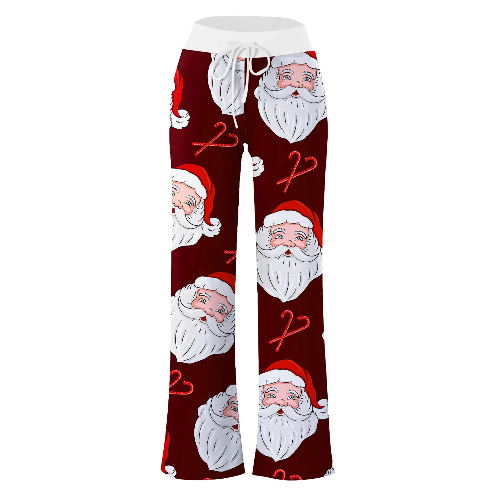 Women\'s Leisure Pants Christmas Santa Printed Home Wide Leg Pants Pajama Pants Pull Rope High Elastic Waist Pants Sleepwear