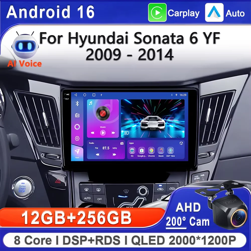 Android 16 2K Incell Screen Multimedia For Hyundai Sonata 6 YF 2009 - 2014 Stereo Head Unit GPS Navigation High-performance wifi