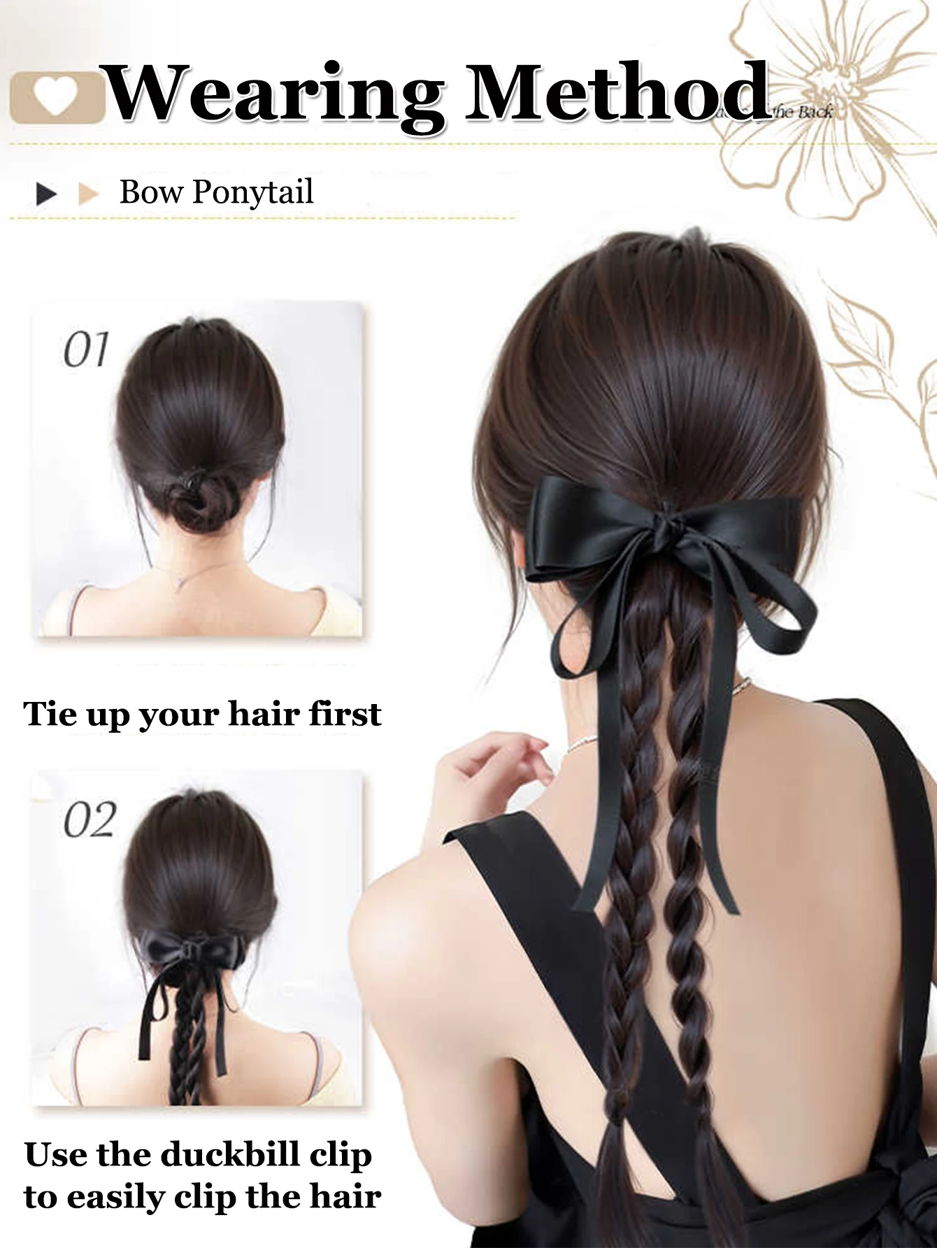 FORLISEE Synthetic 18 Inch Bow Claw Clip High Ponytail with Double Twist Long Braid Hair Accessories New Chinese Ponytail Wig image 4