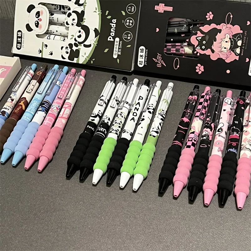 6pcs/set Kawaii Cloud Foam Click Pens 0.5mm Black Ink Fast-Drying Exam Gel Pens Cute Aesthetic Study Set for Girl Back To School