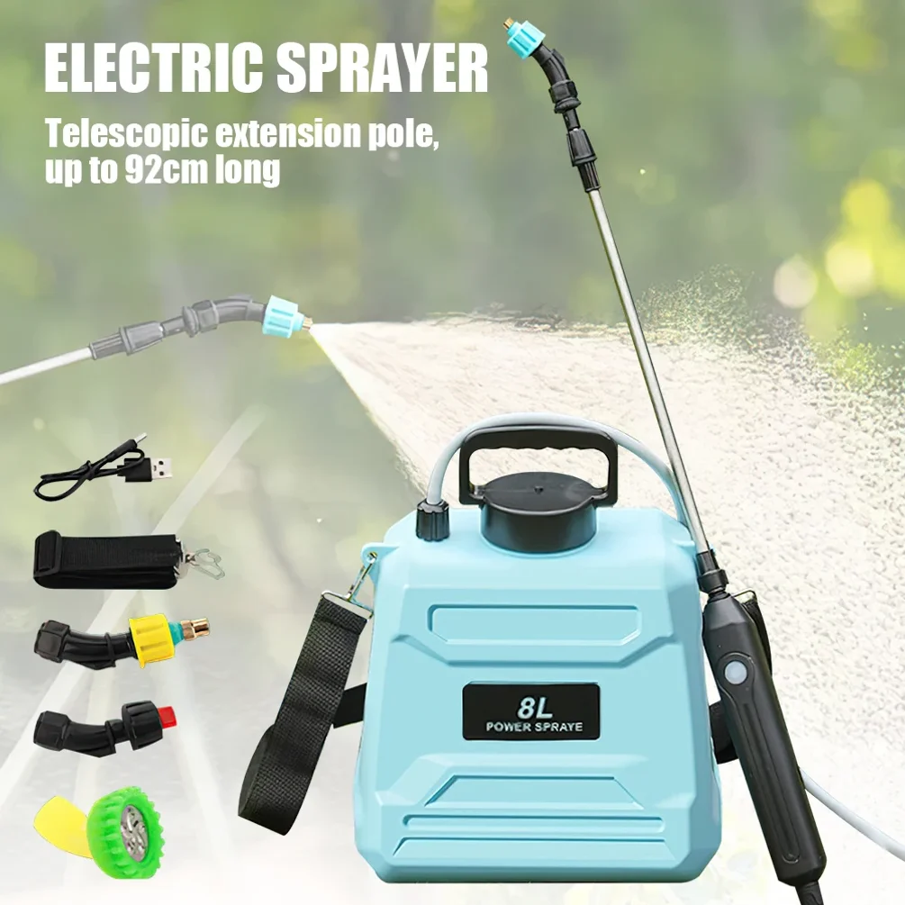 Shoulder Pesticide Sprayer 8L Electric Backpack Sprayer USB Rechargeable Automatic Sprayer Bottle 3 Modes for Garden Irrigation