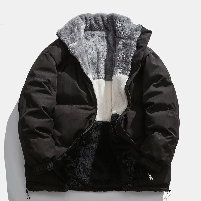 Man Plush Jacket Winter New Thicken Cold-proof Long Sleeve Male Down Coat Stand Collar Zipper Loose Comfortable Men Outerwear