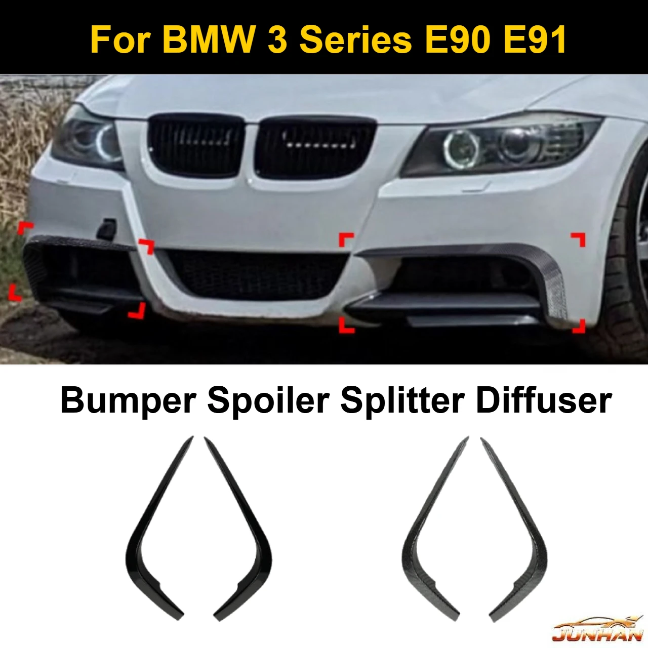 For BMW 3 Series E90 E91 316i 318i 320i 330i 335i M Sport 2005-2012 Front Bumper Spoiler Splitter Diffuser Fog Lamp Trim