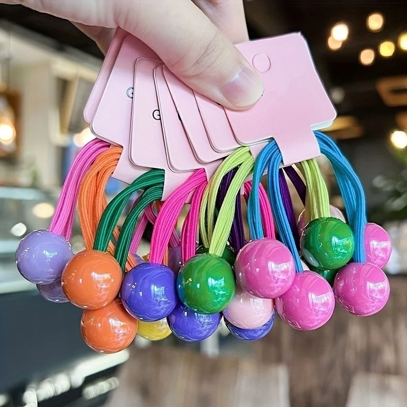 7pcs Colorful Balls Decorative Hair Loops Candy Color Hair Ties Non Slip Ponytail Holders For Women And Daily Use