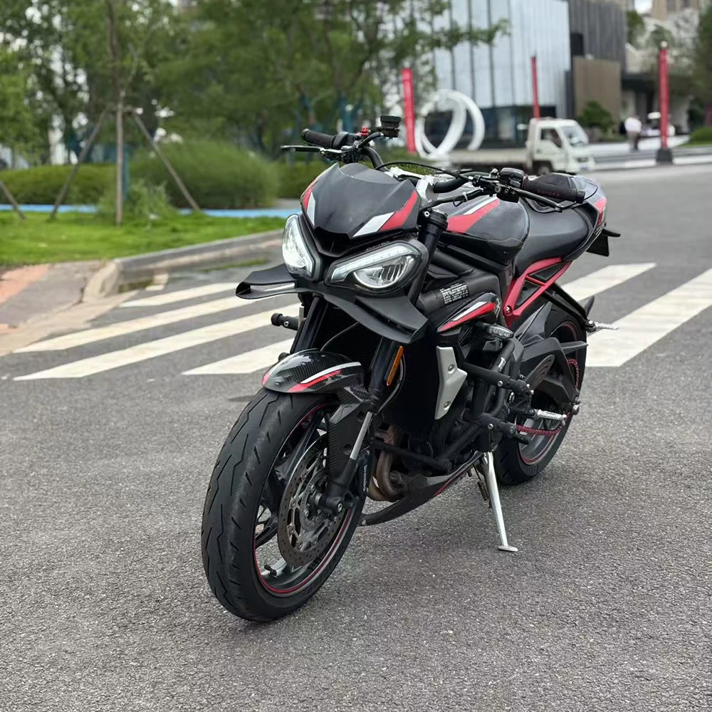 ل انتصار شارع الثلاثي 765R 765RS دراجة نارية عارية المفسدين الأمامي وينجليت الهوائية الجناح الجبهة سبويلر عدة #3