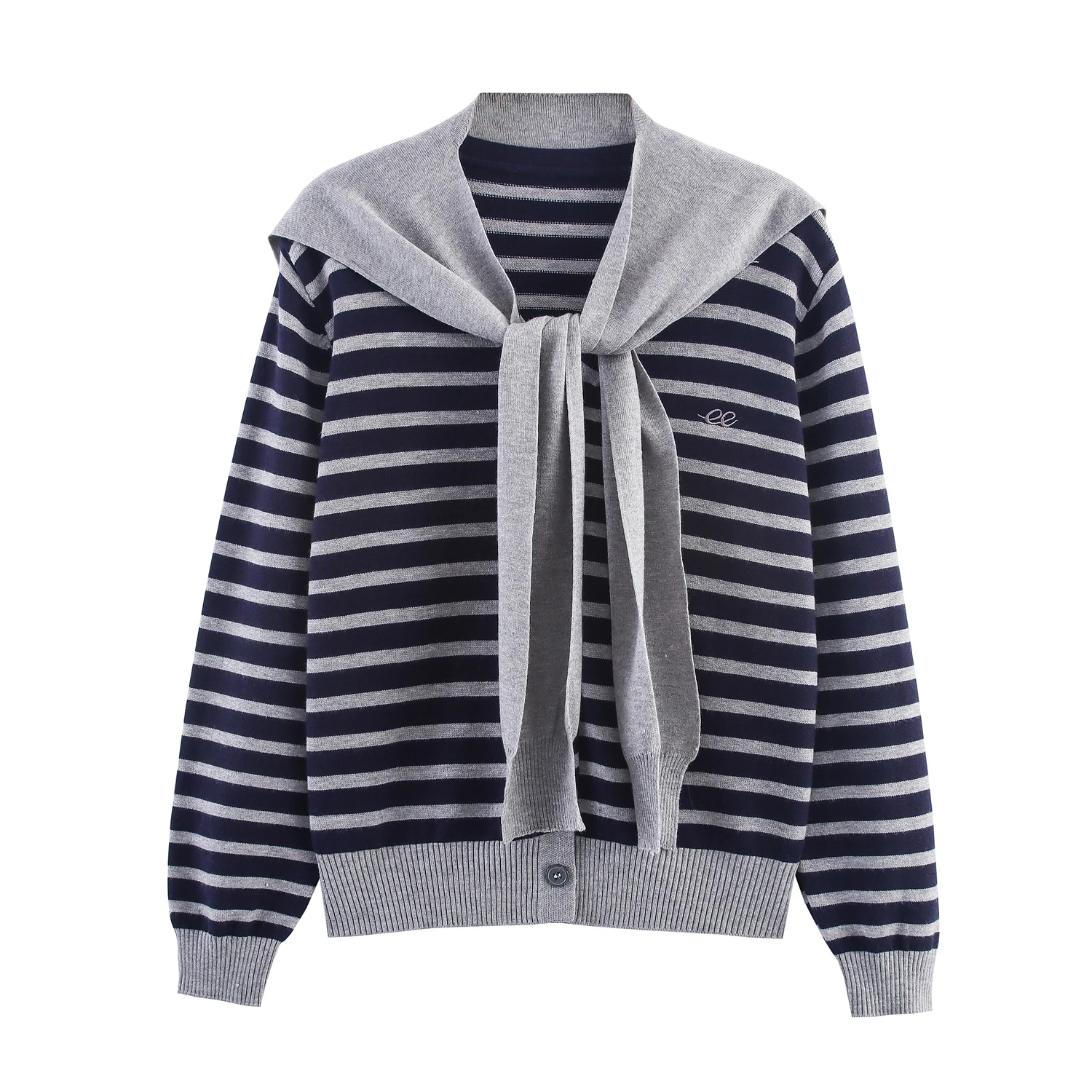 

Women's clothing autumn new products versatile fashion college style scarf shawl decorative long-sleeved striped knitted sweater