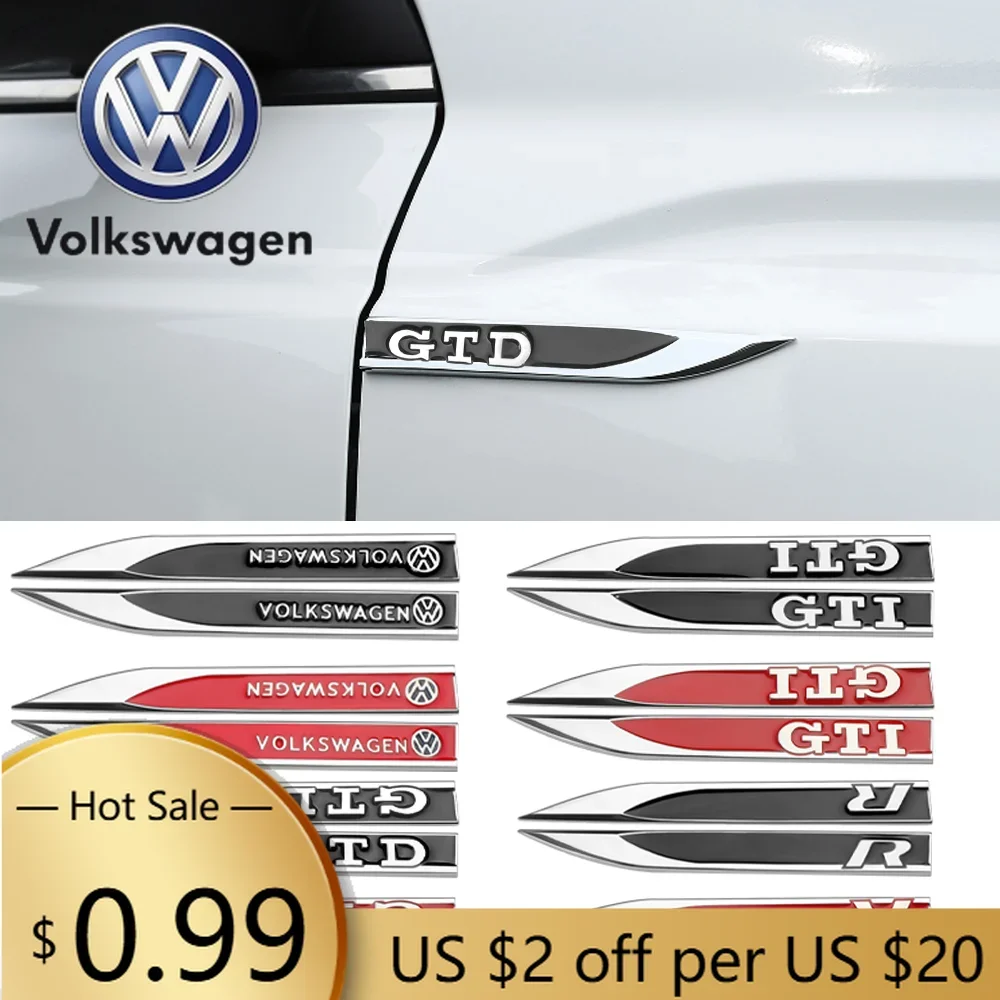 

For VOLKSWAGEN VW 2pcs Car Fender Side Wing Auto Emblem Sticker Accessories For Volkswagen VW R-line R GTI Polo Golf MK8 Touareg