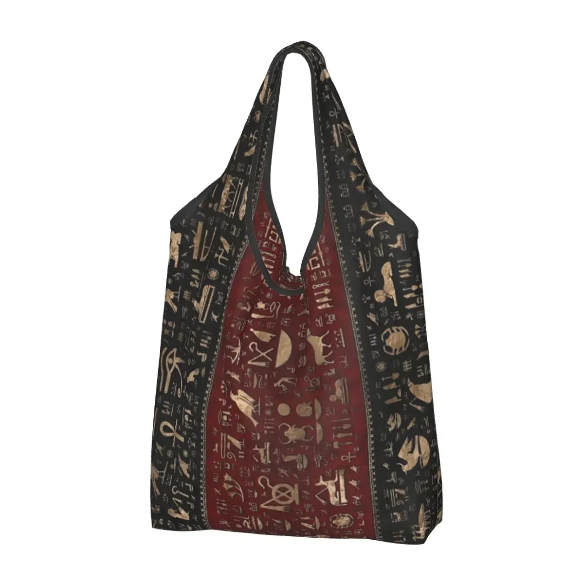 Ancient Egyptian Hieroglyphs Shopping Bag Reusable Grocery Tote Bags Large Capacity Egypt Recycling Bags Washable Handbag