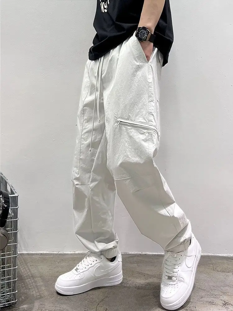 

Spring scimitar overalls trendy men autumn trend new breathable slim and handsome zipper solid color casual pants