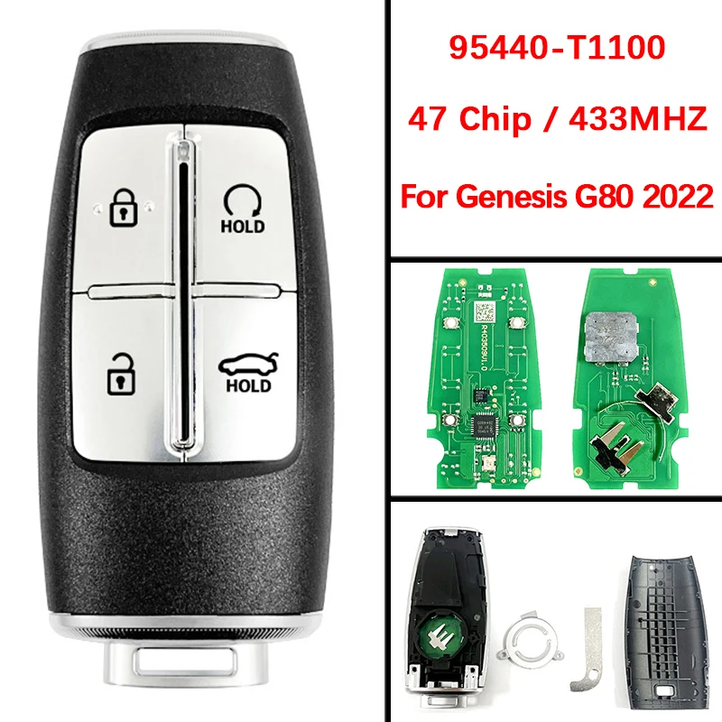 

CN020374 Aftermarket 4 кнопки смарт-брелок 47 чип 434 МГц FCC 95440-T1100 для Hyundai Genesis G80 2022