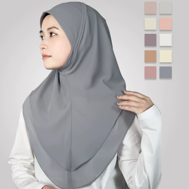

Fashion Double Layer Instant Hijab Full Cover Head Women Soft Chiffon Amira Scarf Islam Female Ramadan Headscarf Solid Turban