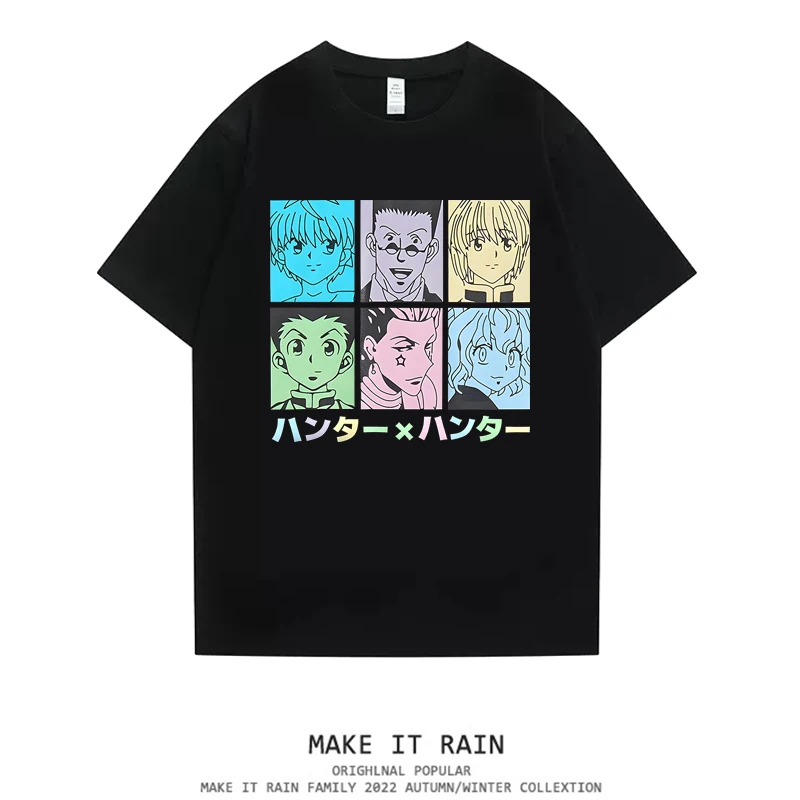 Camiseta estampada de algodón HunterxHunter de verano de manga corta para hombres y mujeres de pareja de cazadores a tiempo completo de Anime japonés