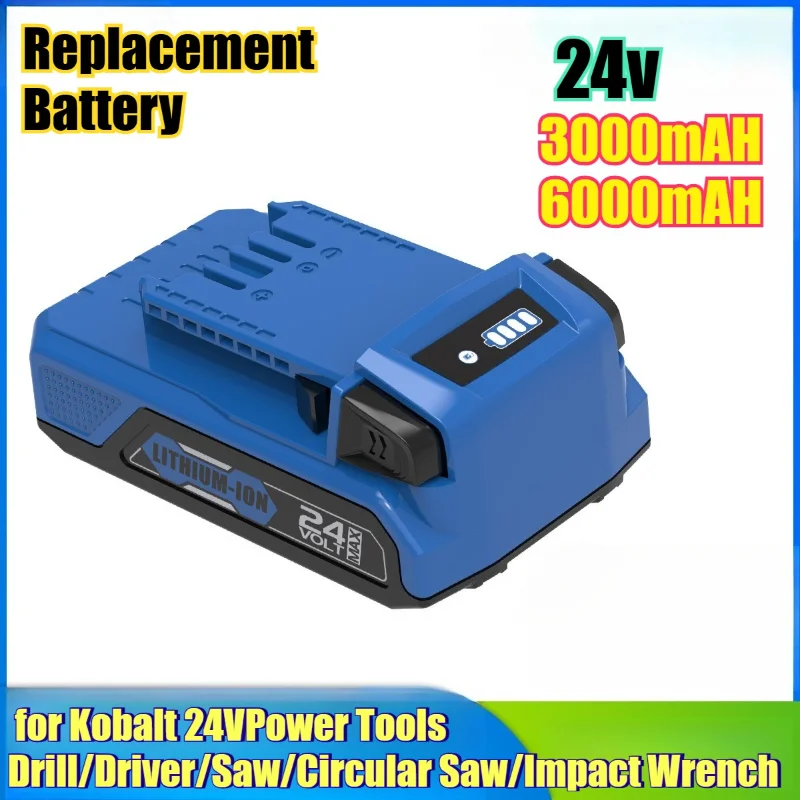 

6000mAh High Capacity 24V Lithium-Ion Replacement Battery for Kobalt 24VPower Tools Drill/Driver/Saw/Circular Saw/Impact Wrench