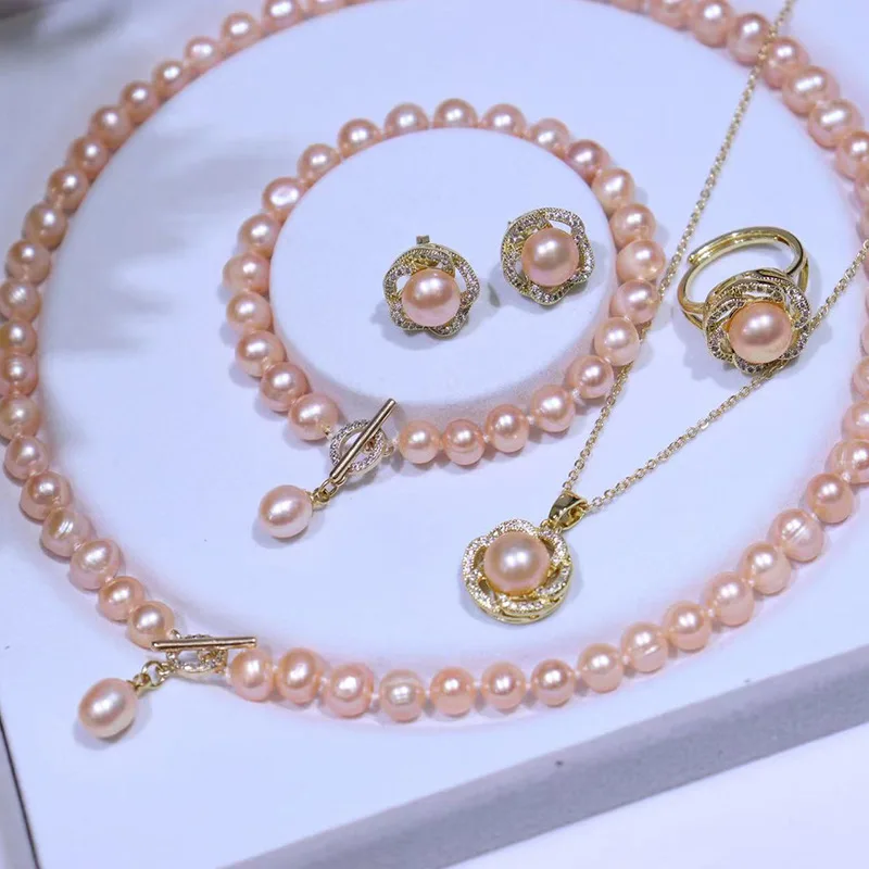 

Комплект из колье, серёг, браслета и кольца, 7-8 мм и 8-9 мм
