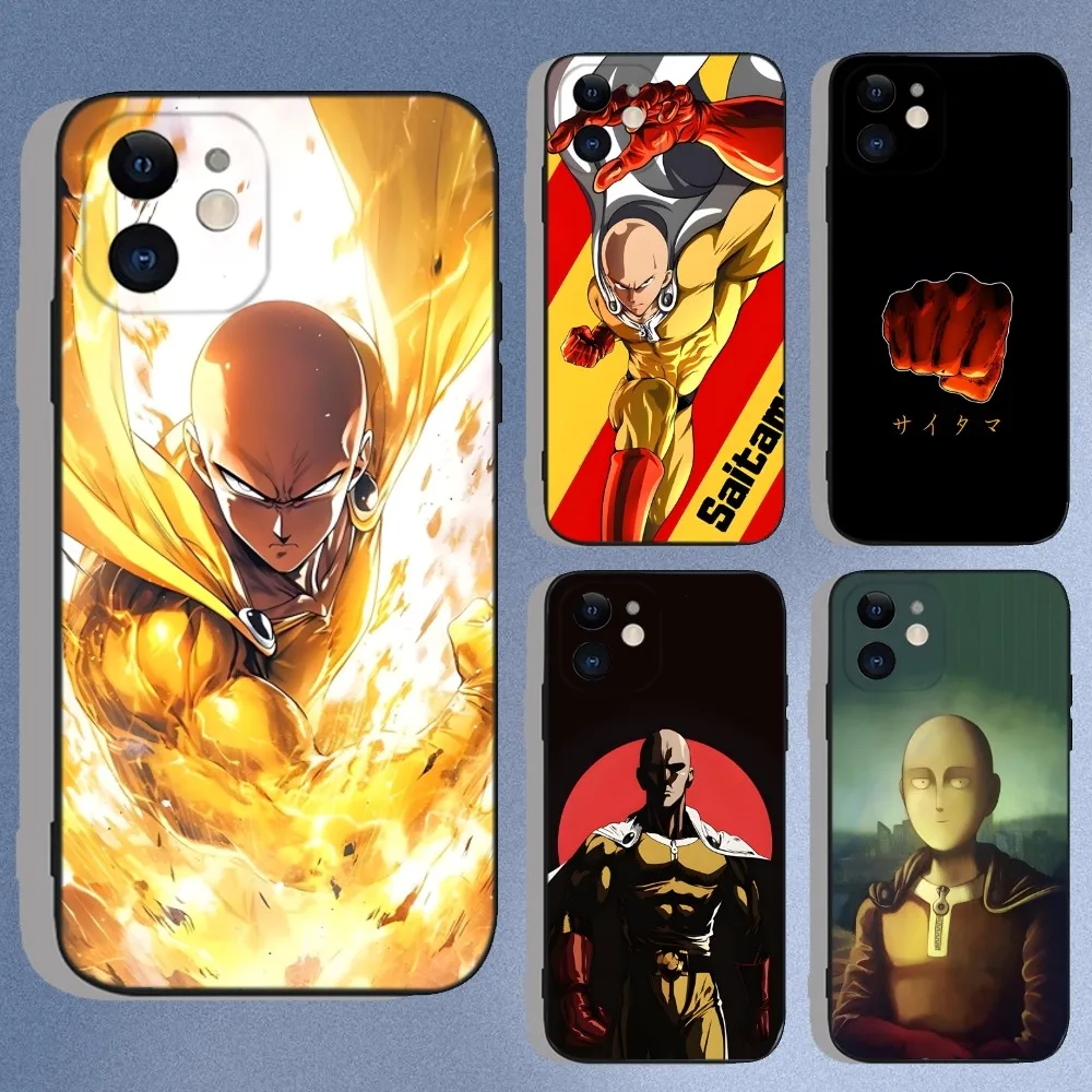 

One Punch Man Saitama Phone Case For iPhone 16,15,14,13,12,11,XS,XR,X,8,7,Pro,Max,Plus,Mini Silicone Black Funda Cover Shell